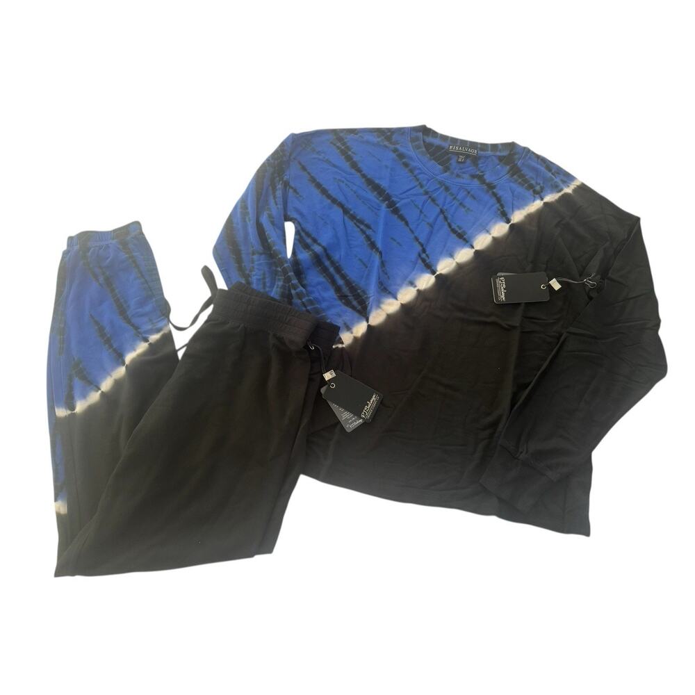 NWT PJ Salvage Small Black Cobalt Blue TIE DYE Lounge Joggers Top LOT 2pc #6168